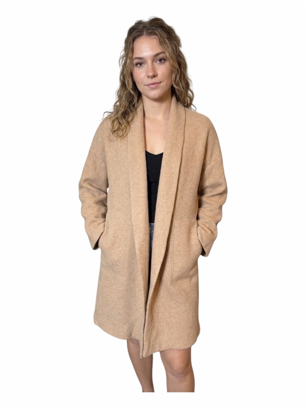 Madewell Merino Wool Open Front Sweater Jacket Cardigan Camel Tan Medium